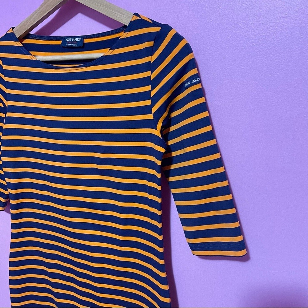Saint James Propriano Stripe Dress US‎ 4 Navy Orange 3/4 Sleeve - Picture 5 of 11